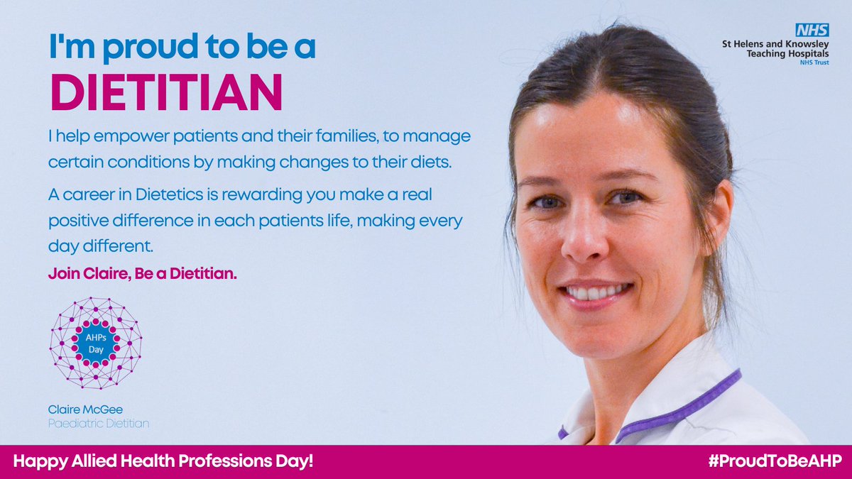 mwl_recruitment's tweet photo. Meet Claire a Paediatric Dietitian in our Trust. Claire is proud to be a #Dietitian as everyday she can make a real positive difference to a patient's life.  

Interested in a career in Dietetics? Find out more here: https://t.co/MrhOTMXOyy  

#ProudToBeAHP #AHPsDay #AHPCareers https://t.co/Y9xIteMIvw