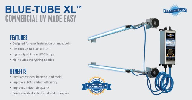 The Blue-Tube XL™ by #FreshAireUV saves energy and maintenance costs associated with commercial #hvac. It’s cost-effective and offers easy installation #HealthyAir #IAQ #johnstonesupply #easy4thecontractor bit.ly/3lNum7o