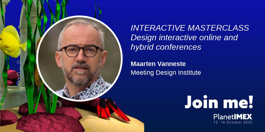 Join us at #PlanetIMEX for a #MeetingDesign masterclass with @maartenvanneste on how to design interactive #onlinemeetings and #hybridmeetings" 
📅 16th October at 12:00 pm EDT - 9 am PDT - 6 pm CEST
Register now! ow.ly/y3jr50BSa8K