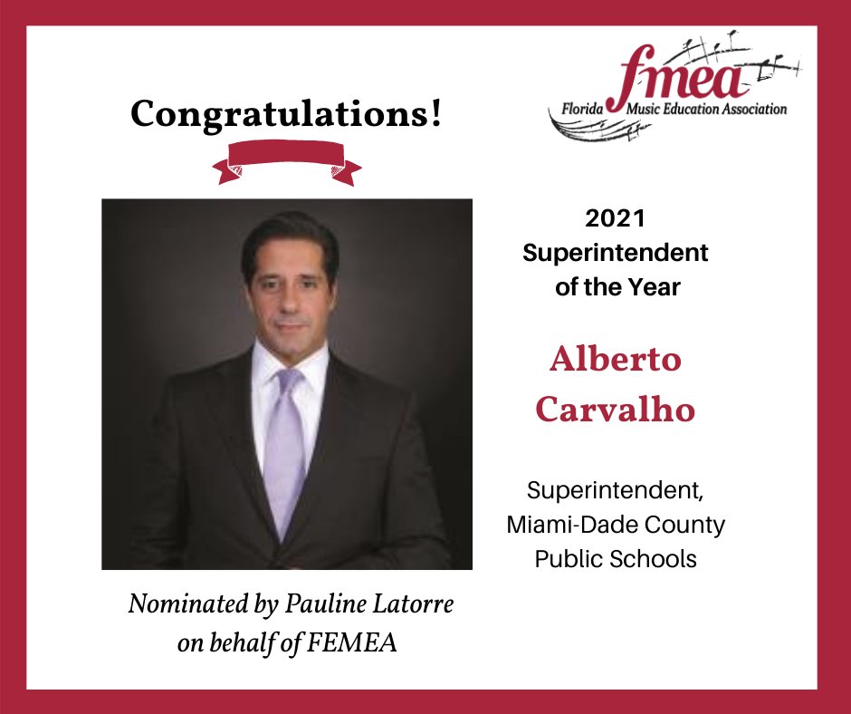 Congratulations to all of FMEA's 2021 Awardees! Congratulations to Alberto Carvalho, Superintendent of the Year! See all current and past FMEA awardees here: fmea.org/programs/award…