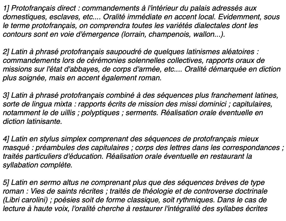 Michel Banniard, in his illuminating discussion of Early Carolingian Latin, describes 5 different levels