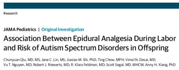 Does labour epidural analgesia cause  #autism? Probably not (but only an RCT can answer this question). A thread  @CASUpdate  @APSForg  @OttawaHospital  @OttAnesthesia  @ASALifeline  @SOAPHQ  @glbryson  @Ron_George  @antonchau1  @DrLucieFilteau  @Dolores_McKeen  @EMARIANOMD  @IARS_Journals