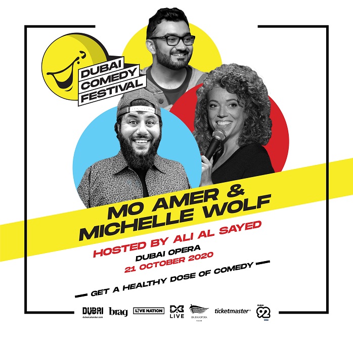 TicketmasterME's tweet photo. Mo Amer & Michell Wolf Hosted by Ali Al Sayed at Dubai Opera 21st Ocotber. Make sure to grab you tickets now and get your laugh on! https://t.co/8E1nr4xCK0 #bragworld #livenatiome #dubaicomedyfestival #dubaitourism #dxblive https://t.co/4CS6D2GlJC