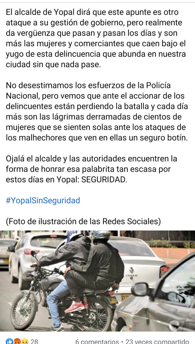 Una de tantas pruebas de la inseguridad de Yopal y Casanare, Relata una Funcionaria Dptal..Se debe hacer algo urgente @AmandaRocioGon1 <a href="/CesarOrtiZorro/">César Ortíz Zorro</a> <a href="/JairoCristancho/">Jairo Cristancho</a> <a href="/alcaldiadeyopal/">@alcaldiadeyopal</a> <a href="/GobCasanare/">Gobernación de Casanare</a> #NoMasConsejosDeSeguridad esto se resuelve con estrategias con la sociedad civil.