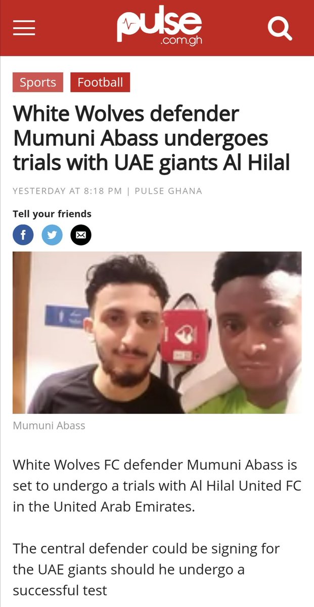 Whitewolvessc's tweet photo. This how some news outlets reported Mumuni Abass' move to Al Hilal United FC in the United Arab Emirates⚪⚪💚⚪⚪

Thank you @PulseGhana @WSNFC and @ExtraTimeOnlin

#WhiteWolvesFC #EastLegon #GhanaFootball #TrustTheProcess #FootballAcademy https://t.co/egBVhUCCnt