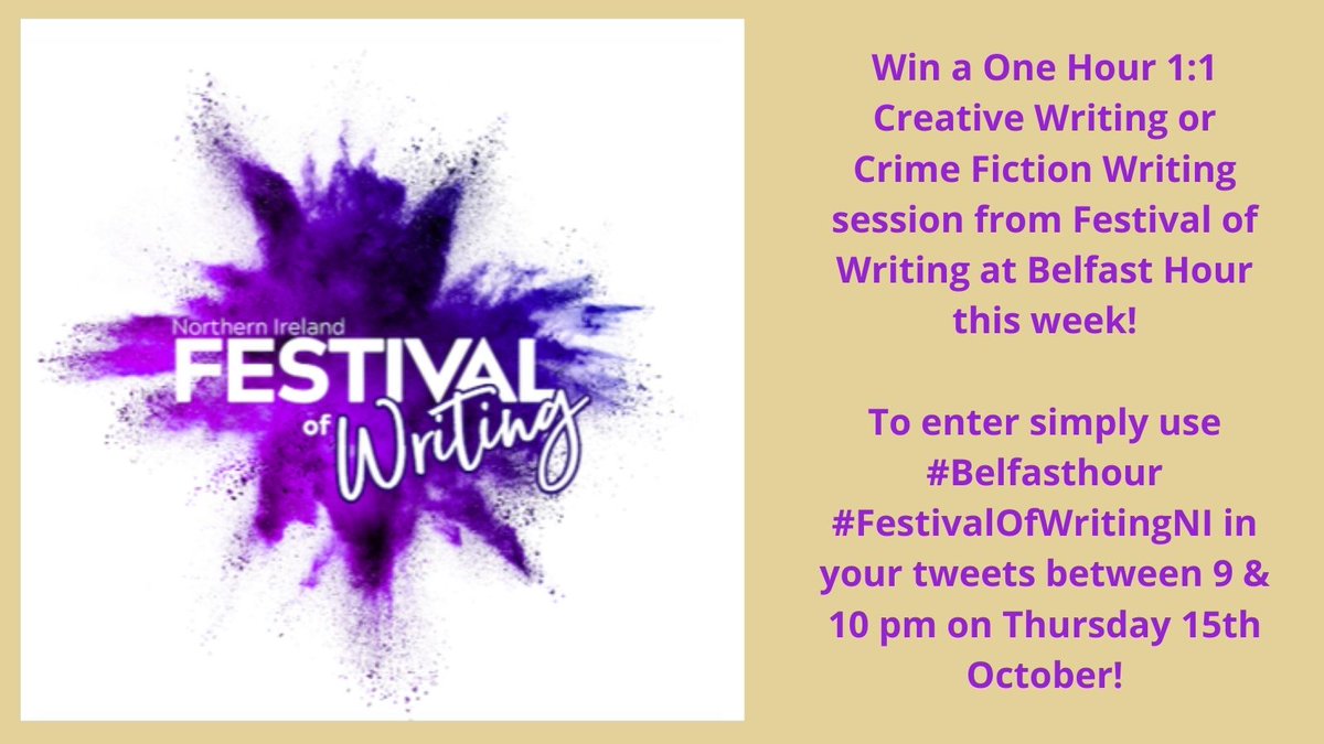 Good Morning! It is Belfast hour day :-) Join us tonight to network with the gang and you could Win a One Hour 1:1 Creative Writing or Crime Fiction Writing session from featured business <a href="/FestivalWriting/">Festival of Writing</a>! Just use #Belfasthour #FestivalOfWritingNI in your tweets from 9pm!