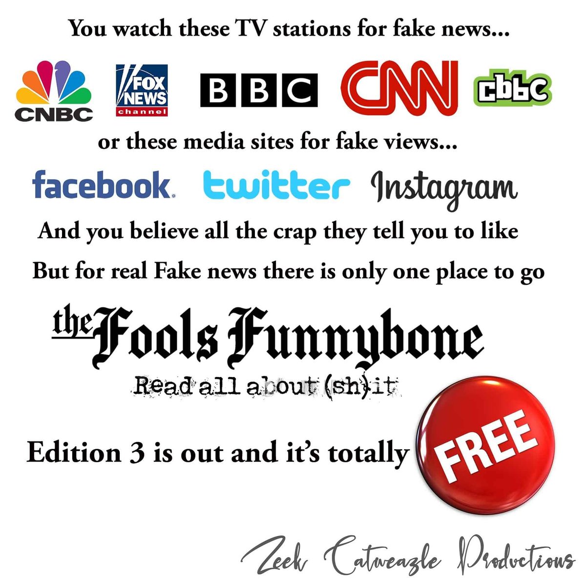 FoolsFunnybone's tweet photo. Stop following the mainstream fake news and start following the cool fake news.

https://t.co/zH4zJUjMVN
https://t.co/X7kHfdI1uW

#thefoolsfunnybone   #tabloid #funny #silly #humour #newspaper #alternativehumour #alternativenews #indiehumour  #article #online #magazines #news https://t.co/ioECMHb706