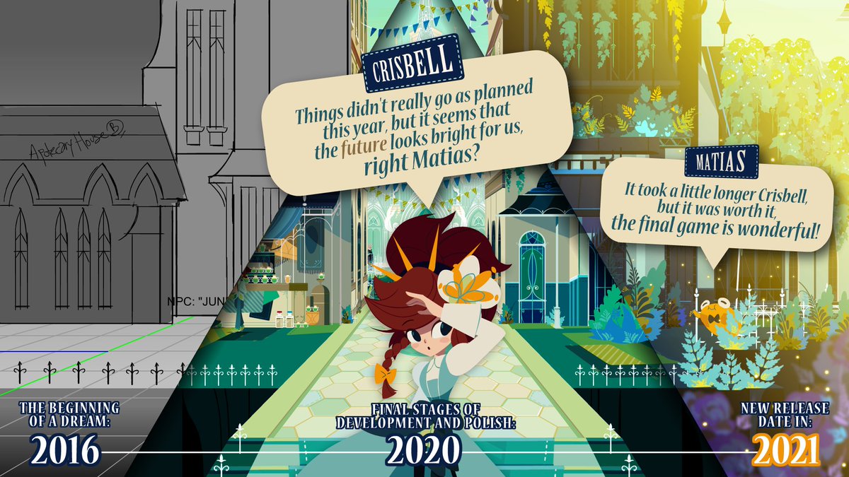 CrisTalesGame's tweet photo. We have made the tough decision to delay Cris Tales to 2021. This gives the team time to make the game they’ve been dreaming of making.

For some good news, we are including an awesome Cris Tales poster in every retail box! Read a note from the devs here: https://t.co/pUxGhrYRNe https://t.co/KunBuNh8SJ
