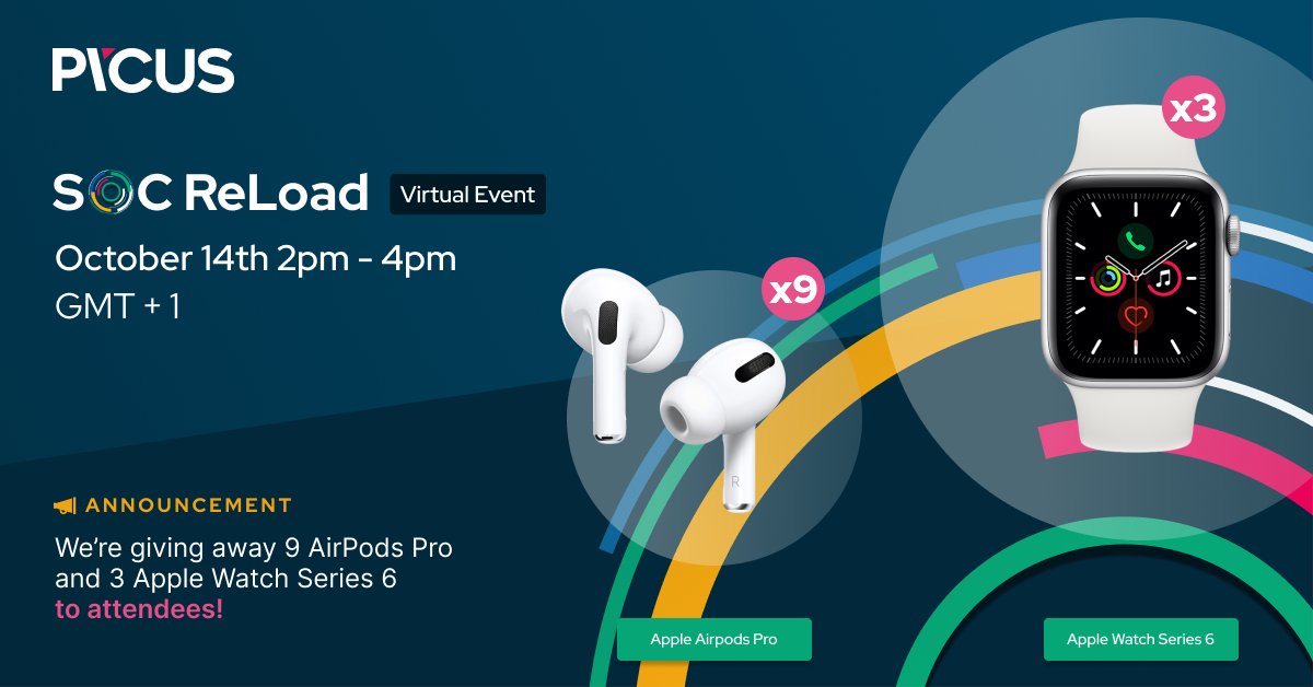 PicusSecurity's tweet image. We&apos;re LIVE ⏰ have a seat, and get ready for #SOCReLoad 
&quot;The Odyssey to Proactive Security Operation Centers&quot;

P.S. We&apos;re giving away 9 AirPods Pro and 3 Apple Watches to attendees.🎁

Join Now:  hubs.li/H0xYFR50
Pass: 491473

#SOC #SecurityOperationCenters