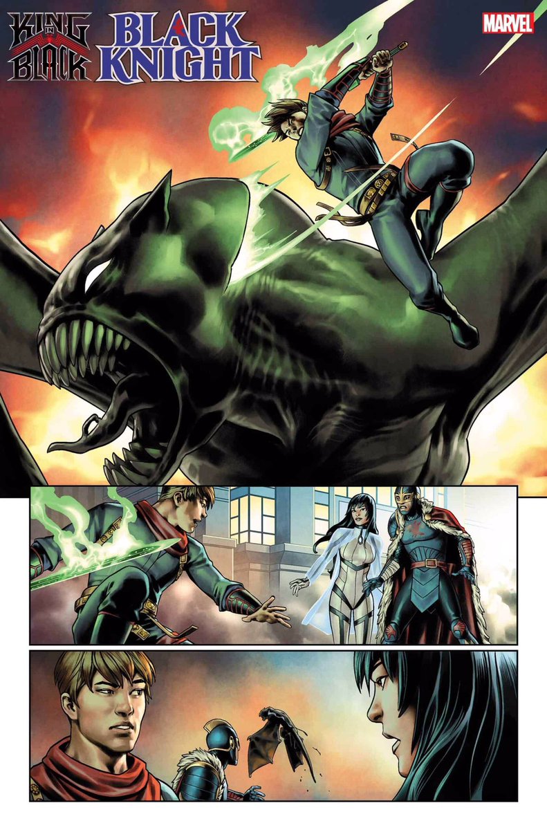 Dane c’est qui ? C’est le Chevalier Noir ! Un des tout premiers Avengers qui fait des petites apparitions dans les derniers events, il aura droit à son propre one-shot ou il verra équipe avec le héros chinois Sword Master pour découper du dragon symbiote à Shanghai !