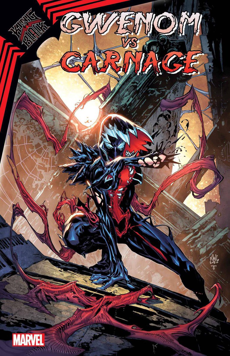 J’avais commencer à parler des heroines, Ghost-Spider aura droit à son One-Shot, King in Black : Gwenom VS Carnage ! Gwenom c’est elle bien sûr, son costume blanc est en réalité Venom de son univers.. mais Carnage ? Cletus et son symbiote sont pourtant mort à la fin d’AC... 