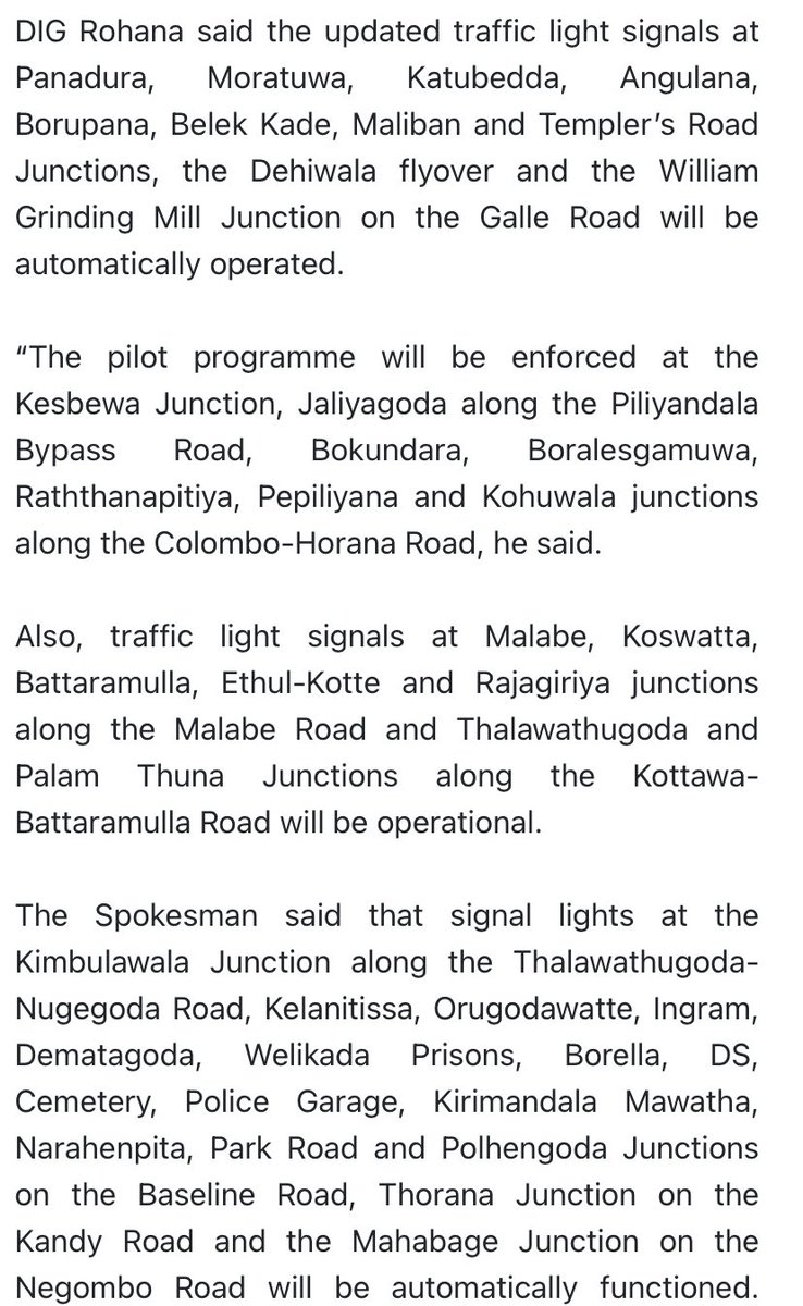 sjayasiri's tweet photo. The traffic light signals at several roads in Colombo will be automatically operated from today as a pilot project to reduce traffic congestion in Colombo, Police Spokesman DIG Ajith Rohana said #SLTraffic ⁦@road_lk⁩ #SriLanka https://t.co/LFUC5TqCga