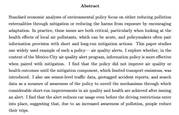 Sandra Aguilar-GomezJMP: "Adaptation and mitigation of pollution: evidence from air quality warnings"Website:  https://sandraaguilargomez.com/ 