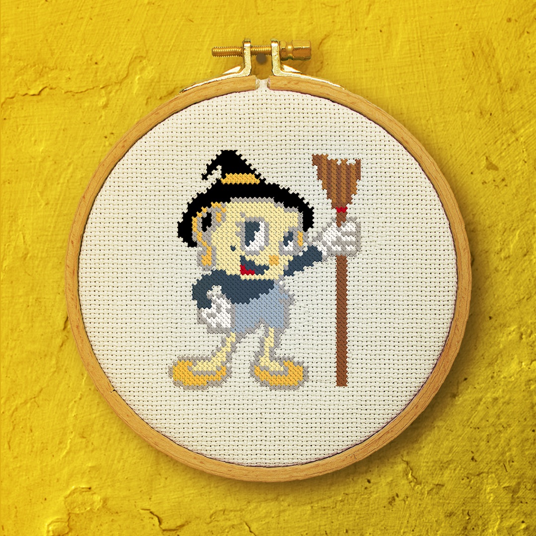 supermworkshop's tweet image. Ms.Chalice as a #witch and other #Cuphead characters are getting ready for #Halloween! Check out this #crossstitch pattern in my Etsy shop! etsy.me/30WS0Go