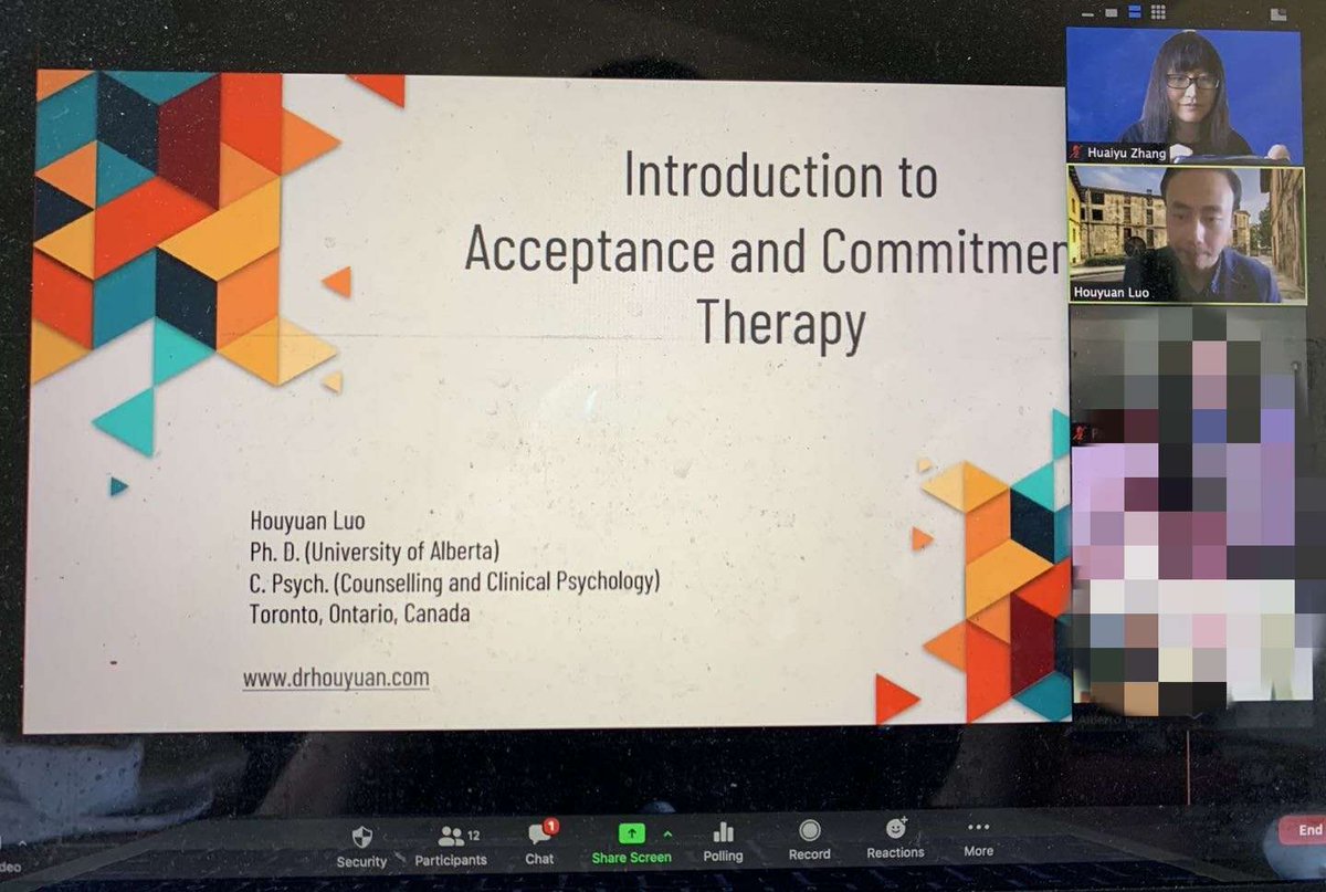 DrHouyuan's tweet photo. Thank Dr. Huaiyu Zhang for the invite! It was such an honour to share my experience and understanding of Acceptance and Commitment Therapy (ACT) with colleagues at Trauma Recovery Centre,
@UCSF/@ZSFGCare #Acceptanceandcommitmentherapy #psychotherapy #therapy https://t.co/2zZvVSXpYb