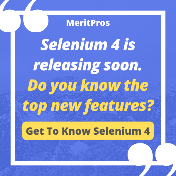 MeritPros's tweet image. ๐ฅ๐ฏ Learn Selenium4 Features:zcu.io/RZAL ๐ฏ๐ฅ
Have you struggled with understanding Selenium 4 changes or using new Selenium 4 features?
#Selenium4features #Selenium4IDE #SeleniumRelativeLocators #Selenium4WebDriver #Selenium4Grid #MeritProsCourses #MeritPros