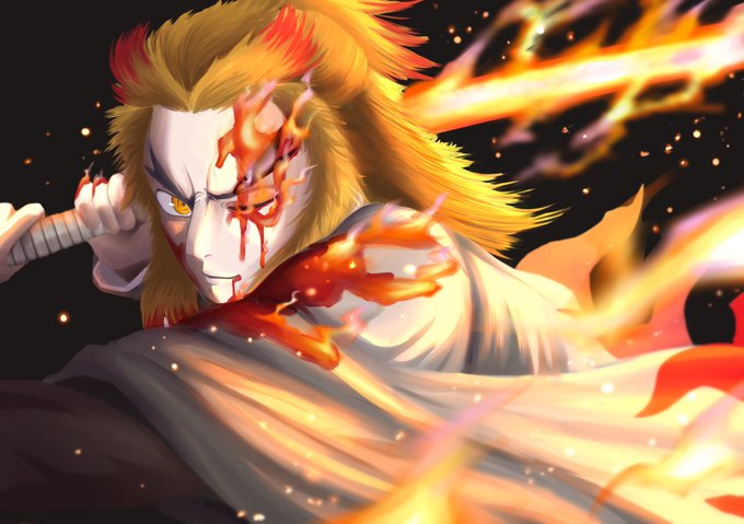 背筋形成太郎さんがTwitterに投稿した煉獄杏寿郎(鬼滅の刃)のイラスト。