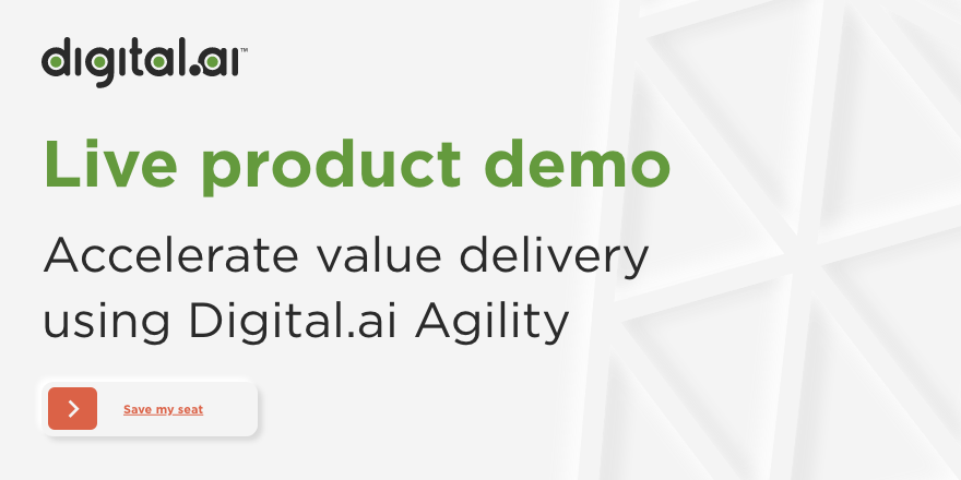 digitaldotai's tweet image. Join us for our Live Product Demo: Accelerate Value Delivery using Digital.ai Agility (formerly #VersionOne) - Thursday, October 22nd | 12:00 - 12:45 PM ET. Learn more and register here: okt.to/yz9QeU #agile #StateOfAgile #softwaredelivery