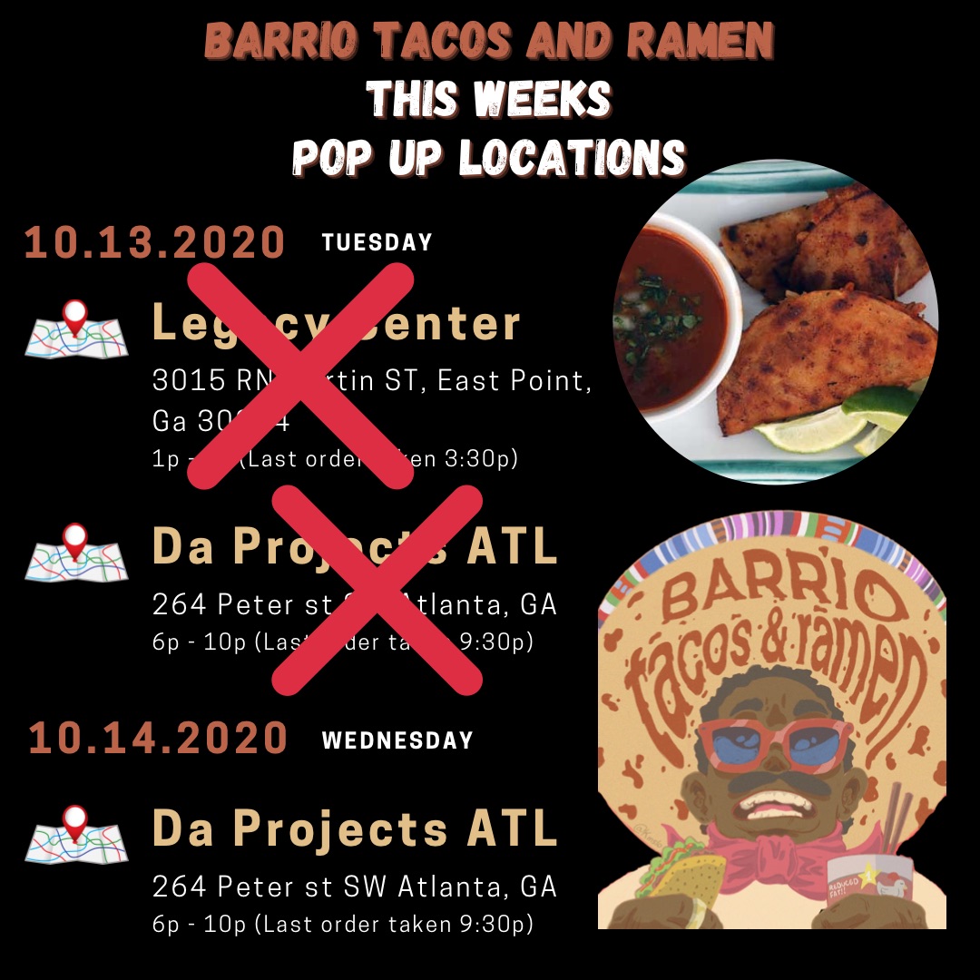 WristFlickPMo's tweet photo. 🚨🚨Barrio Tacos And Ramen🚨🚨
You asked for it now here we go !!!!
We will be OUTSIDE today Wednesday the 14th from 6pm-10pm !!!!
264 Peter Street Atlanta Ga
PULL UP
Tell a friend to tell a friend
#AtlPopUp #Tacos #Ramen #HumpDay #TulsaProject #DaProjectsAtl https://t.co/Gu8MG6L4wB