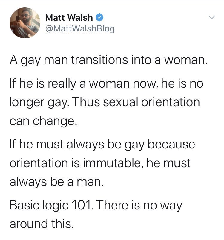 Matt Walsh is one of the dumbest people alive but that aside this is actually an interesting question to ask people! I feel like some people are more tied to their sexuality whereas others are more tied to whatever gender they are attracted to. So[...]