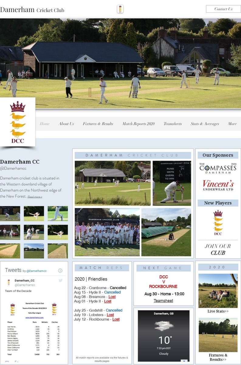 The website is finally back up and running (not fully updated yet). We had to change the address as the original has been hijacked. New: damerhamcc.co.uk