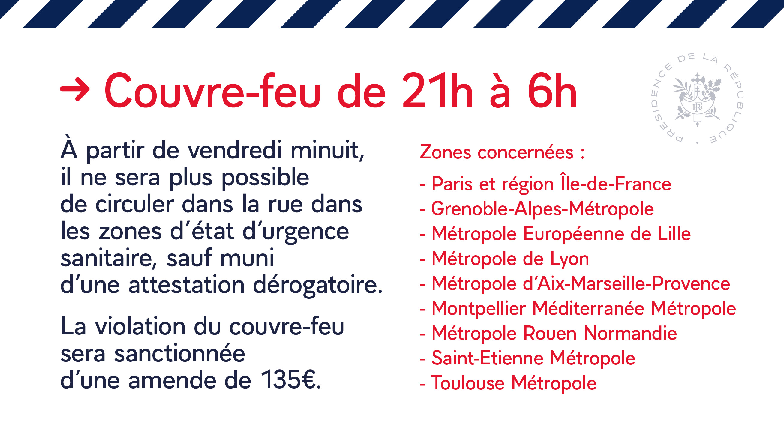 Emmanuel Macron On Twitter Un Couvre Feu Sera Instaure De 21h A 6h Dans Les Zones D Etat D Urgence Sanitaire