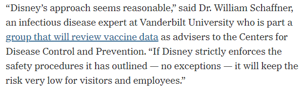 (13/60) Disney implemented temp screenings at the gate (reducing possible carriers by 87-99%), enacted & strictly enforced an “at-all-times” mask mandate, dramatically increased sanitation intervals (such as for ride vehicles every 20 min) & reduced overall & conditional capacity