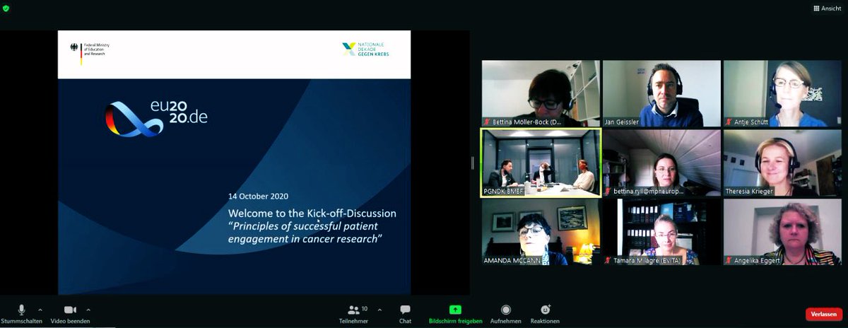 Great kickoff workshop today on „Principles of Successful Patient Engagement in Cancer Research“ hosted by @BMBF_Bund within #EU2020DE presidency. Policy paper on principles will pave way for roadmap on patient-centric cancer research in trio EU presidency DE/PT/SL <a href="/WECANadvocate/">WECAN</a>