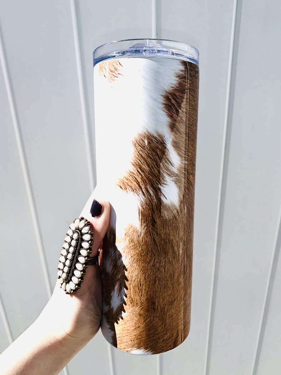 Highlandmoonco's tweet photo. This Brown Cowhide Tumbler is brand new to the shop &amp; it is SO cute! 💫💕

https://t.co/ArE2IBLIpX https://t.co/zSyu9opICW