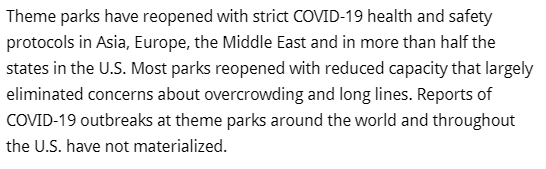 (18/60) Internationally, the exact same story played out yet again. It seemed conclusive to anyone examining the data and the numerous de-facto case studies playing out in tourism sectors all over the world, that theme parks, w/proper mitigation, DID NOT result in outbreaks.