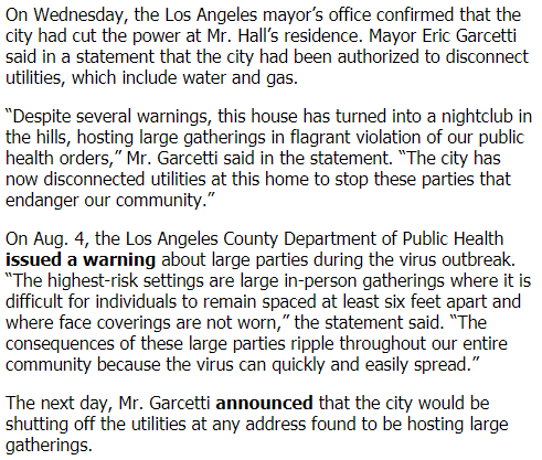 (22/60) Meanwhile, back in CA, state & local officials were uninterested in relinquishing their firm grip over their citizenry; attempting to prosecute individuals over 7/4 fireworks & threatening to shutdown power & water to those who would dare host parties at their residences.