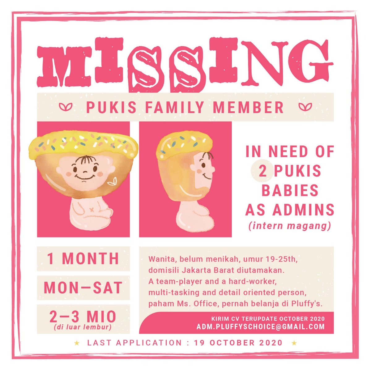 pluffyschoice14's tweet photo. Yuk.. akhirnya aku buka loker lagiii walau ini as an intern dulu yah! 🤗♥️ yuk yukkk join @pukisteam ? Hihihi dijamin seruuuu buangettts &amp; we will teach you a LOT of our magic✨😘 https://t.co/Sr5LwQM0bH
