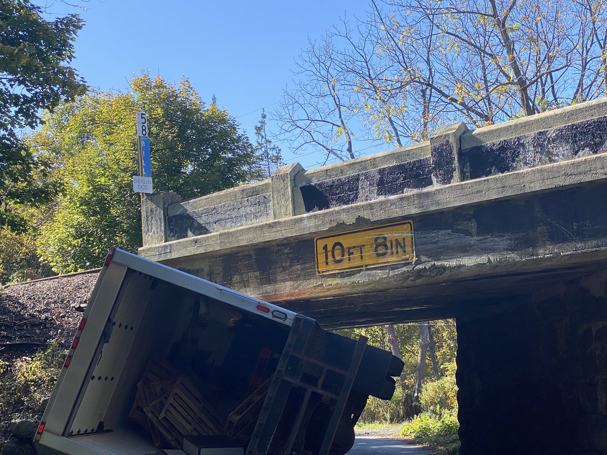 #RNJNEWS: First responders on scene of a truck that struck the bridge on Grand Ave in Hackettstown. One minor injury was reported. <a href="/wrnjradio/">WRNJ</a>