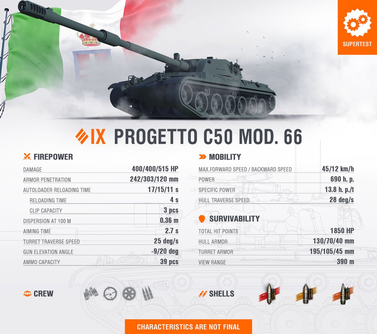 World Of Tanks 日本公式 على تويتر イタリア Tier9 重戦車 Progetto C50 Mod 66 がスーパーテストに登場 Worldoftanks Wot