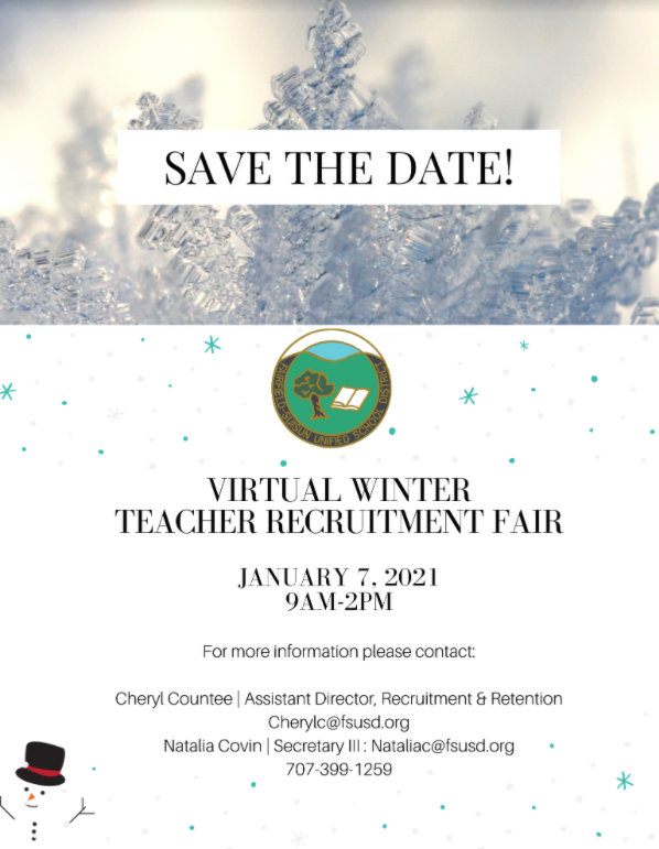 Good morning friends! It is that time of year again...please save the date! Flyer attached with more details. We look forward to seeing you! (Virtually, of course 😎) 
<a href="/FSUSDHR/">FSUSD HR</a> <a href="/ErnaD_FSUSDHR/">Erna Diaz</a> @EquinoaTrish 
#Hiring #Teachers #EducationJobs #jobseekers #jobopening