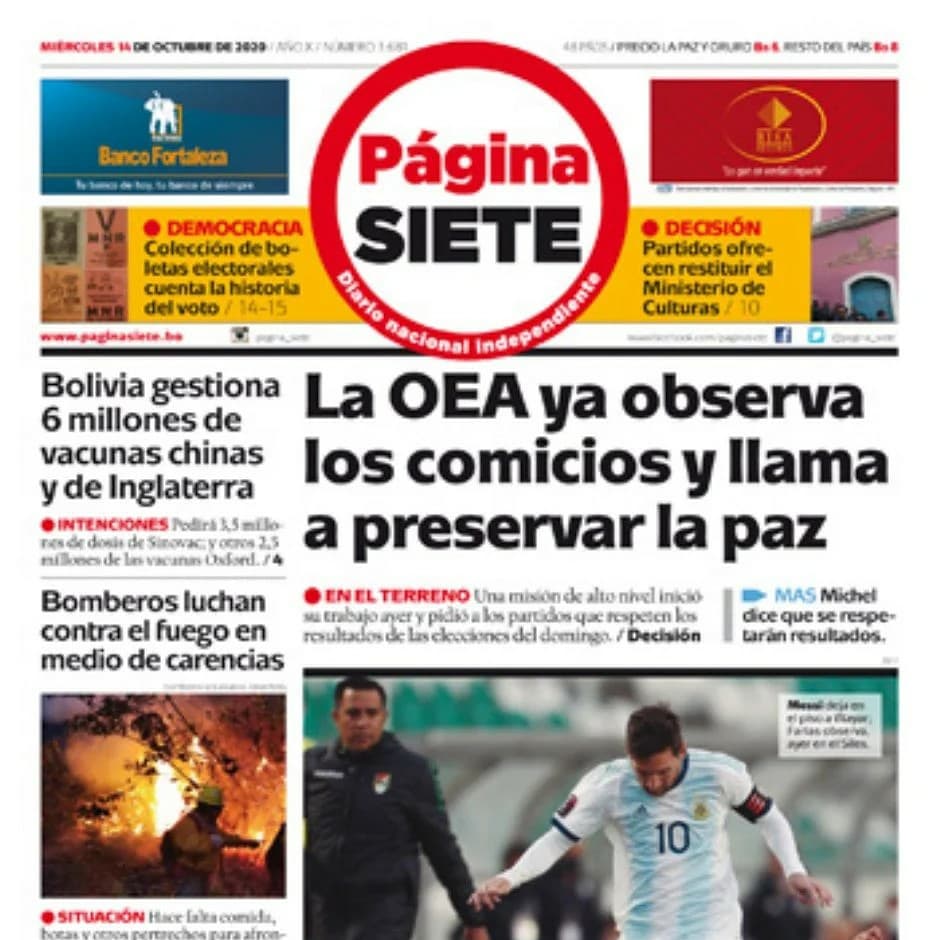 AnnethaStefanni's tweet photo. Te presentamos las portadas de los periódicos con los titulares más importantes para hoy, miércoles 14 de octubre de 2020.

#equipoelempute
#elemputebolivia
#ElEmpute 👊👊 https://t.co/VVC3Qs0MfV