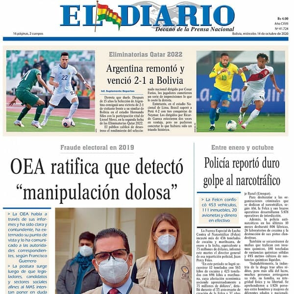 AnnethaStefanni's tweet photo. Te presentamos las portadas de los periódicos con los titulares más importantes para hoy, miércoles 14 de octubre de 2020.

#equipoelempute
#elemputebolivia
#ElEmpute 👊👊 https://t.co/VVC3Qs0MfV