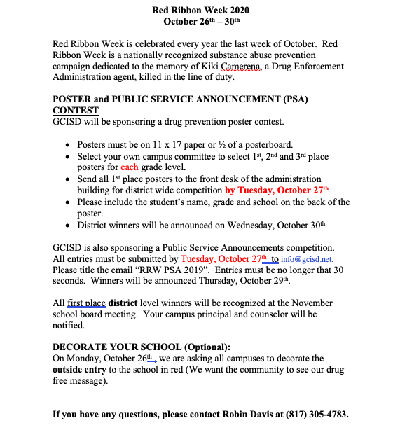 MsLaumann's tweet photo. Red Ribbon Week Poster Contest.
This years theme is:
Be Happy. Be Brave. Be Drug Free.
Here are the details of the contest. https://t.co/HF6qJrGwgu