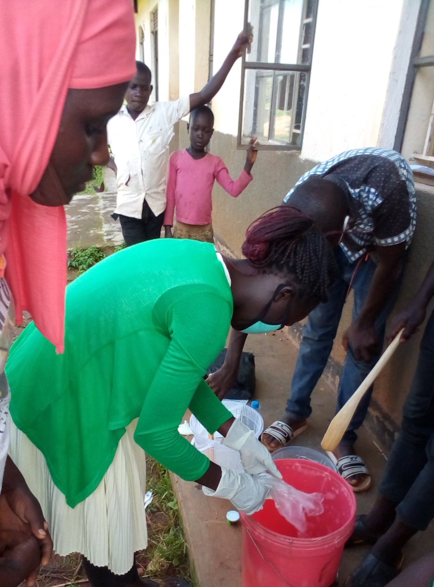 laker_win's tweet photo. Returning to school means readying more resources to safeguard ourselves from Covid19. In Bwiwula, we managed to produced liquid soap handwashers. Bonus skill for us! https://t.co/QWBxvHaVko