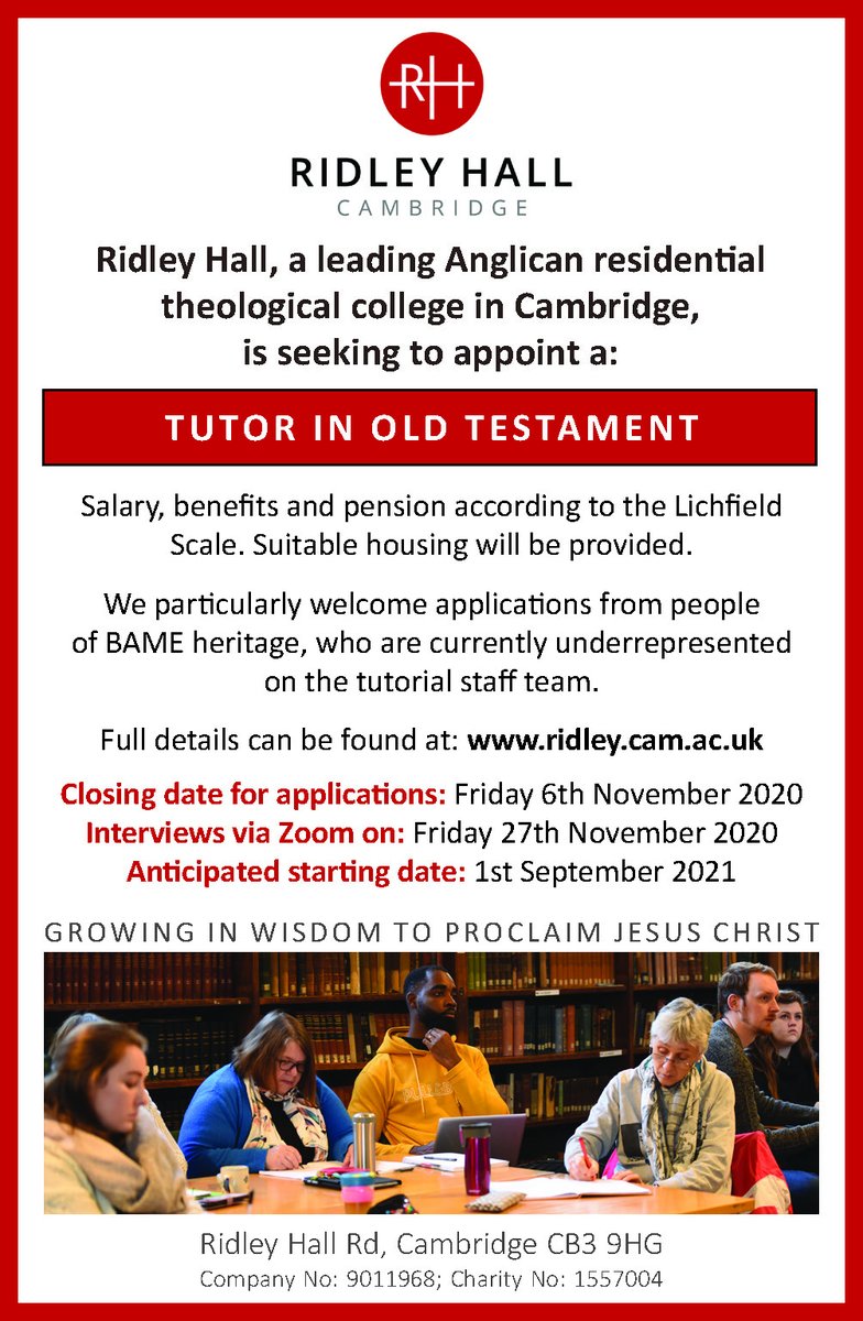 Is God calling you to train the next generation of ordained and lay church leaders? We are seeking to appoint a Tutor in Old Testament. The closing date for applications is Friday 6th November 2020.