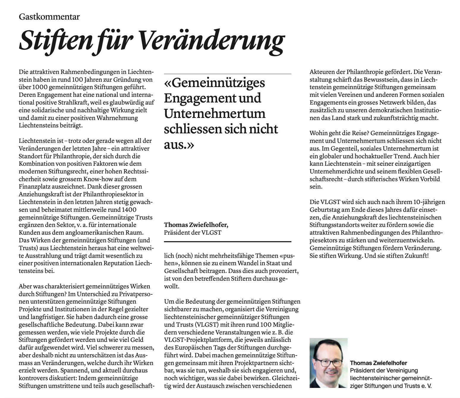 Vlgst Liechtenstein Stiften Fur Veranderung Gemeinnutziges Engagement Und Unternehmertum Schliessen Sich Nicht Aus Was Charakterisiert Gemeinnutziges Wirken Durch Stiftungen Antworten Dazu Liefert Vlgst Prasident T Zwiefelhofer Im