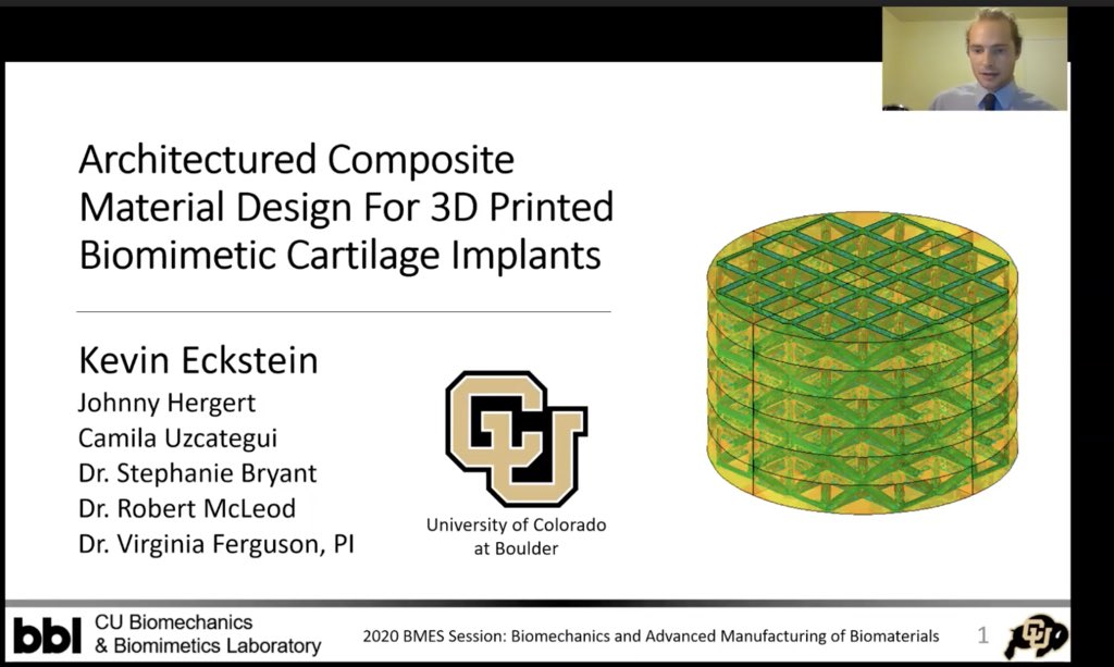 Dr. Virginia Ferguson (@profgingerferg) on Twitter photo Kevin Eckstein gave a great talk on structural design for our 3D printing and hydrogel tissue engineering work this morning at <a href="/BMESociety/">Biomedical Engineering Society</a> annual meeting. Thanks to our collaborators on this project with <a href="/TheBryantLab/">Bryant Lab</a> and @McLeodLab at CU Boulder. Great work Kevin! Kevin Eckstein gave a great talk on structural design for our 3D printing and hydrogel tissue engineering work this morning at <a href="/BMESociety/">Biomedical Engineering Society</a> annual meeting. Thanks to our collaborators on this project with <a href="/TheBryantLab/">Bryant Lab</a> and @McLeodLab at CU Boulder. Great work Kevin!