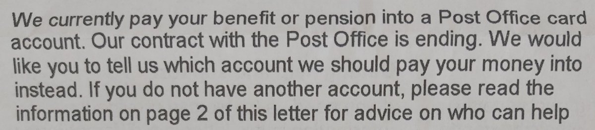 bcpmomentum's tweet photo. @DaveWardGS are you aware of this contract loss to the Post Office? This ends decades of benefits being paid to claimants through local post offices https://t.co/3AIJpEYwOU