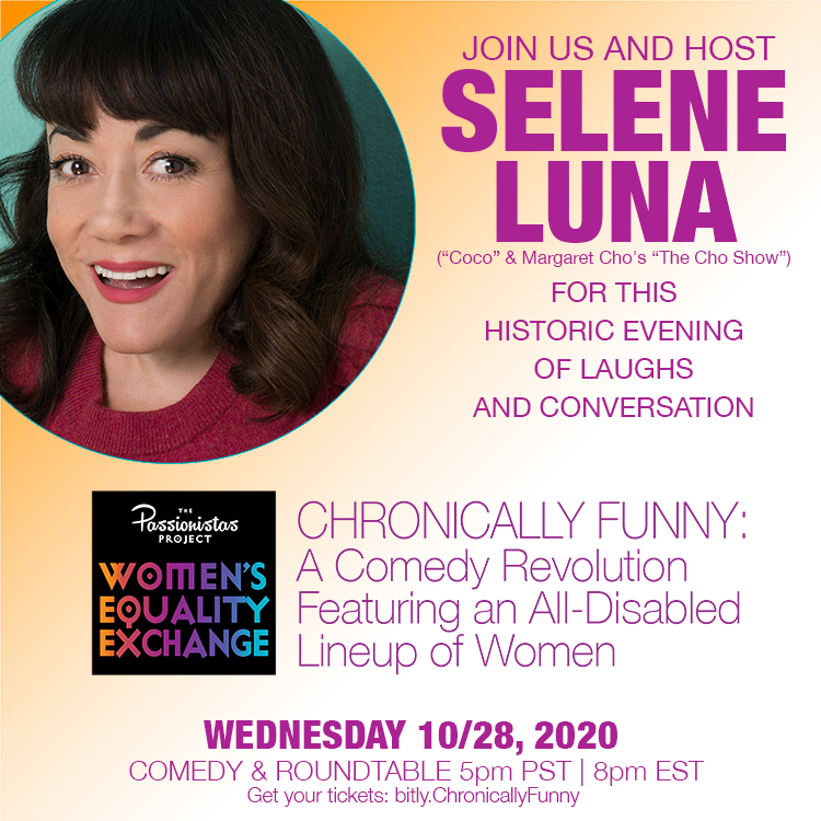 PassionsProj's tweet photo. @SeleneLuna (voice of Tía Rosita inCOCO) is hosting CHRONICALLY FUNNY: A Comedy Revolution Featuring an All-Disabled Lineup of Women. 10/28 8pmEST
@infamouslyshort @cabuchsy @SantinaMuha
#comicswithdisabilities #womenwithdisabilities  #EqualityExchange https://t.co/dpANebjKd3 https://t.co/6SxILBBVSV