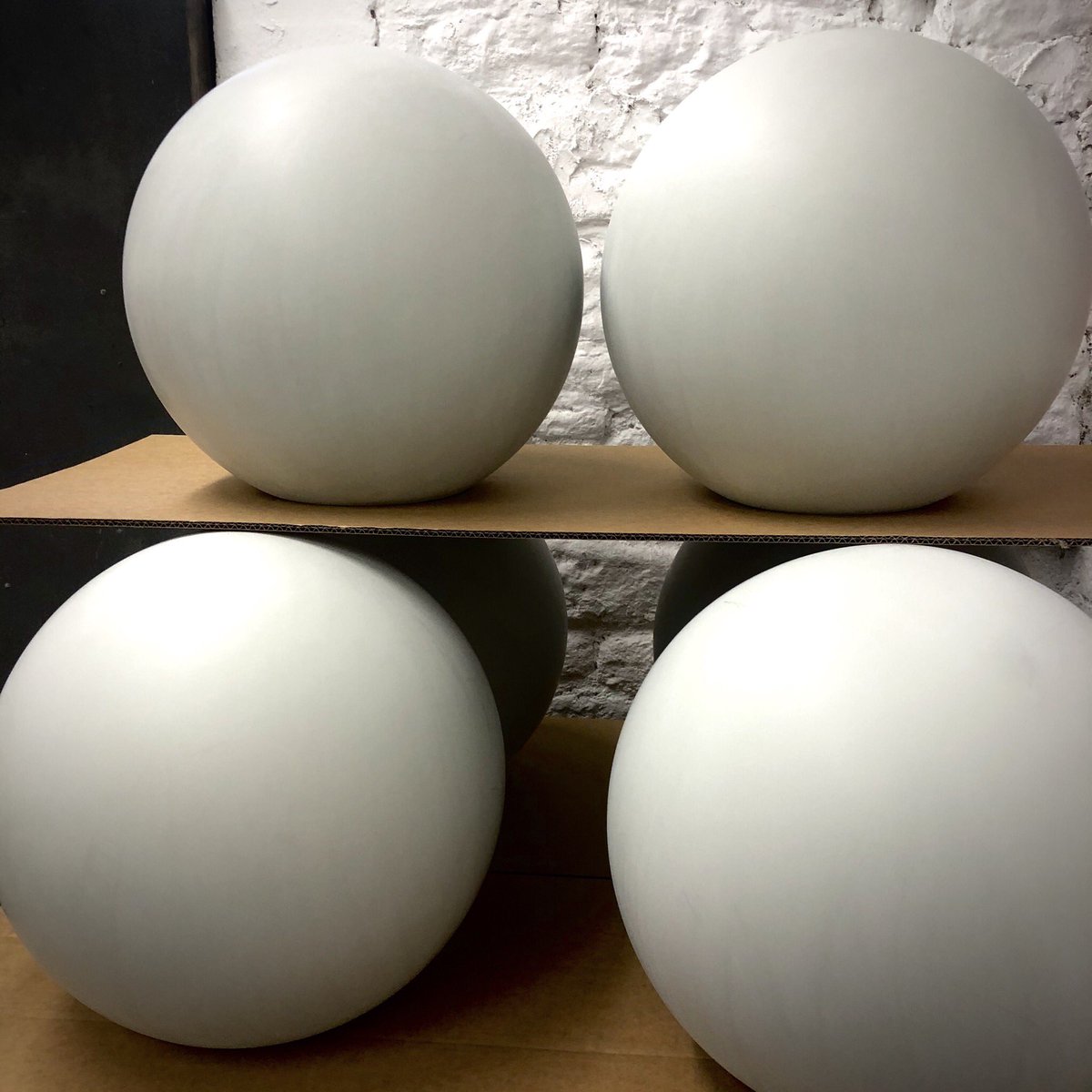 First spheres primed and flattened #spheresofinfluencewgc #sculpture #spheres @GreatPlace_WE @HeritageFundUK @BarnsleyMuseums @Beam_ArtsUK @ace_thenorth #wegreatart @nationaltrust @NT_TheNorth