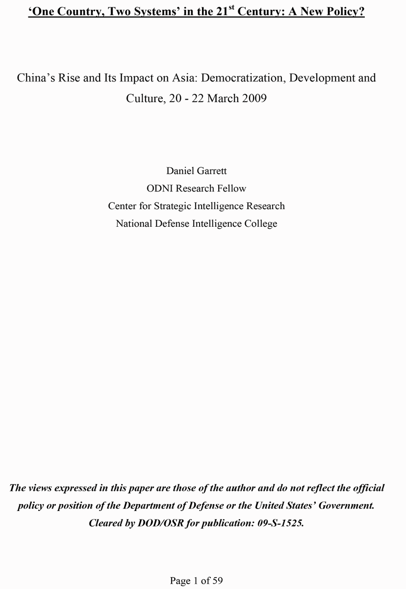 DanGarrett97's tweet photo. of #HongKong that #HuJintao called 4 a "new generation" of HKers who would love China. #Xi's contemporary #CulturalRevolution & #GrayWar in #HongKong has roots long b4 the anti-#ELAB protests. An old paper (2009) of mine when I was a different person. Pg 4-5 prob most relevant. https://t.co/pAsVwcy7wQ