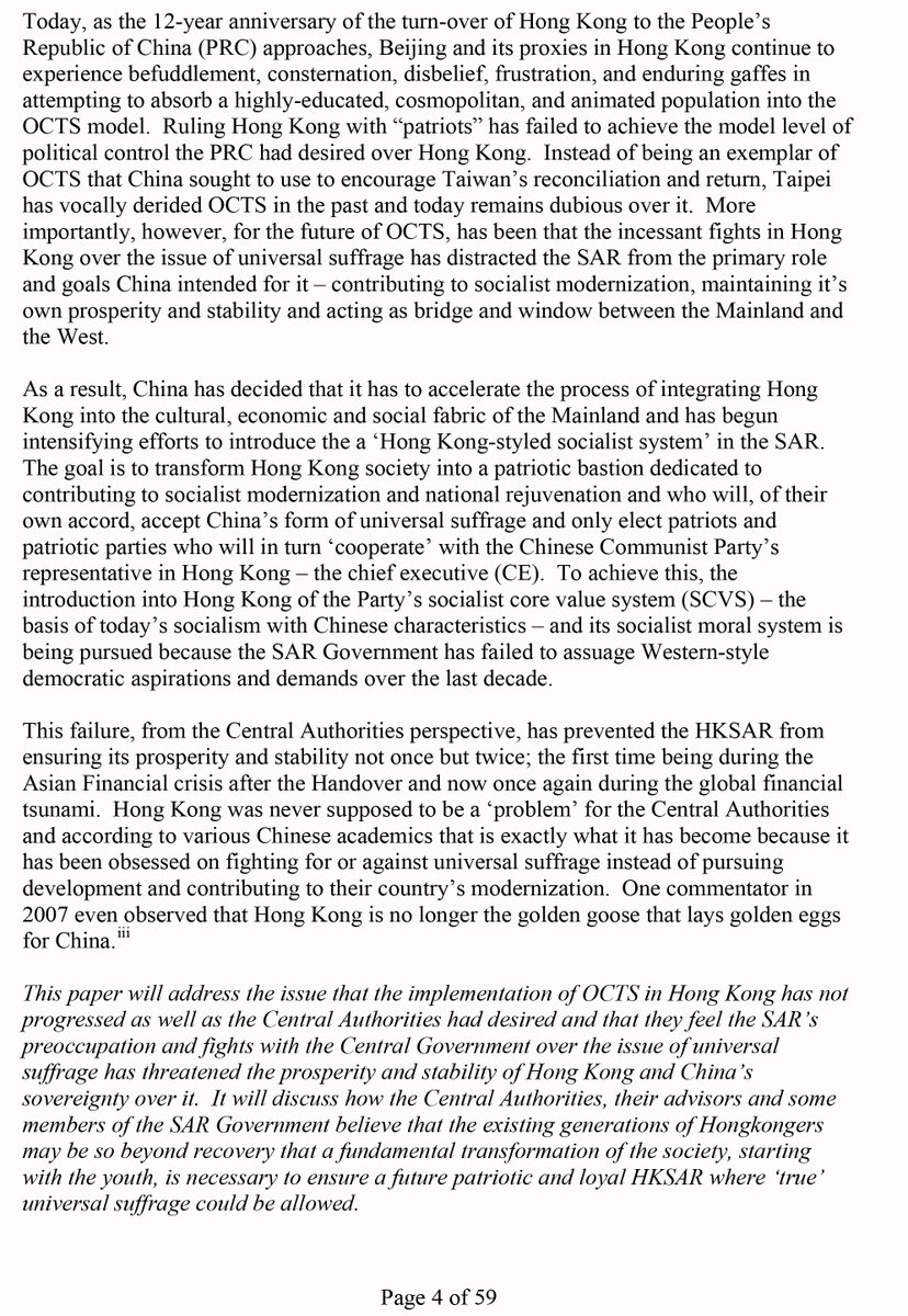 DanGarrett97's tweet photo. of #HongKong that #HuJintao called 4 a "new generation" of HKers who would love China. #Xi's contemporary #CulturalRevolution & #GrayWar in #HongKong has roots long b4 the anti-#ELAB protests. An old paper (2009) of mine when I was a different person. Pg 4-5 prob most relevant. https://t.co/pAsVwcy7wQ