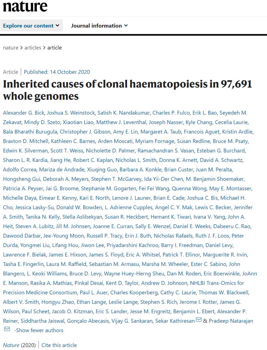 Alex Bick (@alexbickmdphd) on Twitter photo Why do >10% of older adults have clonal blood mutations? Simultaneous germline & somatic genome analysis in ~97K pinpoints causal mechanisms. This work w/ <a href="/pnatarajanmd/">Pradeep Natarajan</a>, <a href="/skathire/">Sek Kathiresan MD</a>, @J__Stock now online @nature: nature.com/articles/s4158…
Tag-team tweetorial w/<a href="/pnatarajanmd/">Pradeep Natarajan</a>!
1/n Why do >10% of older adults have clonal blood mutations? Simultaneous germline & somatic genome analysis in ~97K pinpoints causal mechanisms. This work w/ <a href="/pnatarajanmd/">Pradeep Natarajan</a>, <a href="/skathire/">Sek Kathiresan MD</a>, @J__Stock now online @nature: nature.com/articles/s4158…
Tag-team tweetorial w/<a href="/pnatarajanmd/">Pradeep Natarajan</a>!
1/n