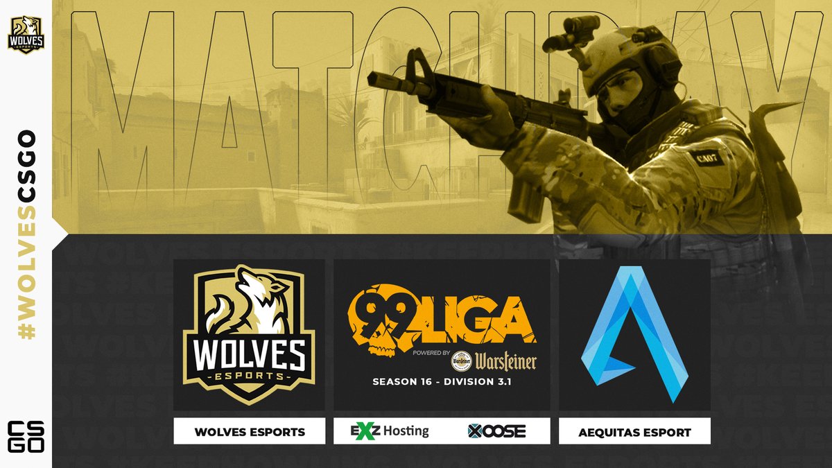 Important match coming up for #WolvesCSGO in the #99Liga today against <a href="/AequitasEsport/">Aequitas eSport</a>

Win= 1st place + playoffs 
Draw= Playoffs
Loss = Depending on another result

Stream yes, Cast no :(

#KeepHowling 

---

🕖 18:00 CET
📺 twitch.tv/wolves_esports
🎙️ NO-CAST :(