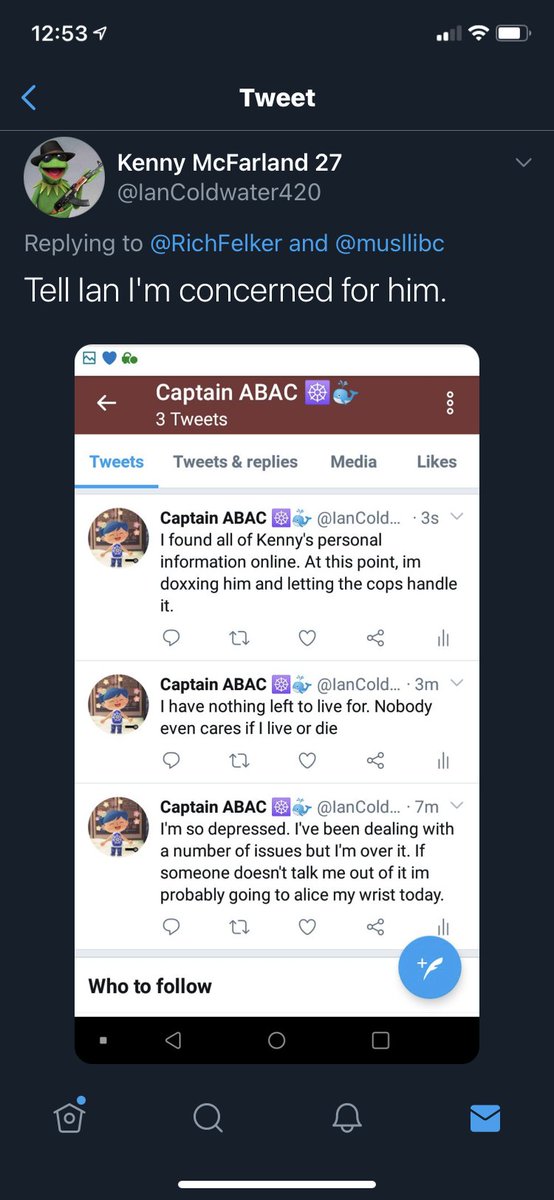 He has threatened to "find people" at cons (which for many of his targets are work events), and he has also threatened to show up at people's houses / work. He hit new lows recently by forging screenshots to make it look like someone was suicidal to get cops called on them 3//